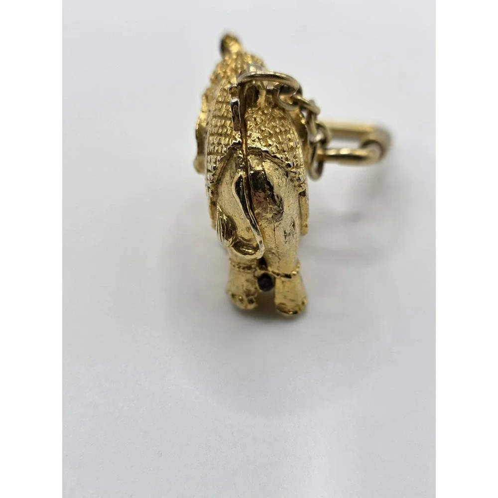Bangkok Thailand Gold Tone Elephant Figure w/ Secret Compartment Keychain